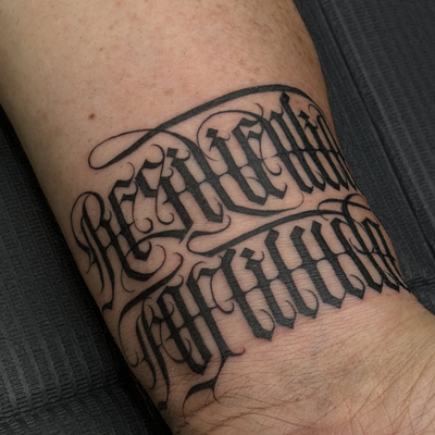 custom old English — tattoo by Michael  Callaghan, Phoenix, Arizona