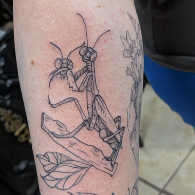 Some new additions to my clients arm!! 
#mantis #scorpion #tattoos #tattooartist… — tattoo by Makayla Wallace, Shreveport, Louisiana