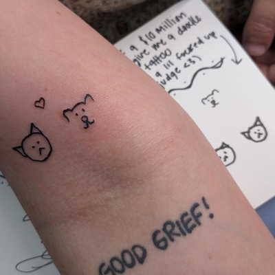 Oml how cute is this tattoo based on a drawing @danandphil did at a meet and gre… — tattoo by Makayla Wallace, Shreveport, Louisiana