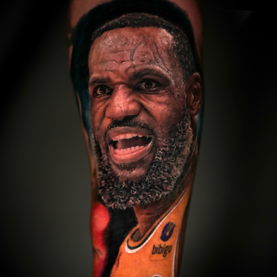 #lebronjames👑 #lebronjames23 #lebronjames #color #colortattoo #colortattooartis… — tattoo by Victor Moreno, Indian Trail, North Carolina