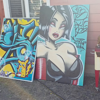 Been having fun painting these bigg ass canvases just dont know where to hang th… — tattoo by Senseless Ink, Huntington Beach, California