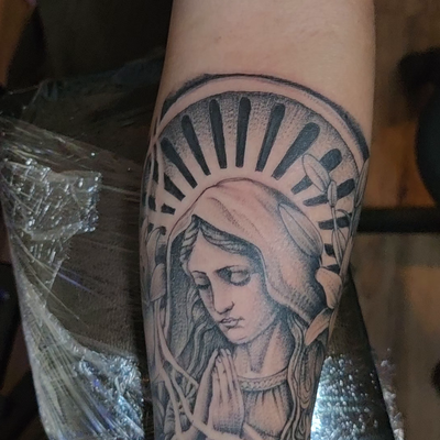 #virginmary sleeve im working on 😄 #sleeve — tattoo by Senseless Ink, Huntington Beach, California