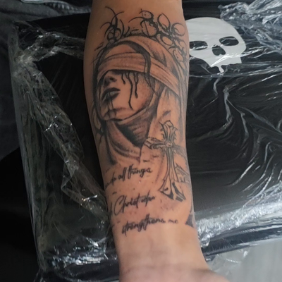 custom tattoo with some similar for a client #armtattoo #cybercygilism #blackand… — tattoo by Senseless Ink, Huntington Beach, California