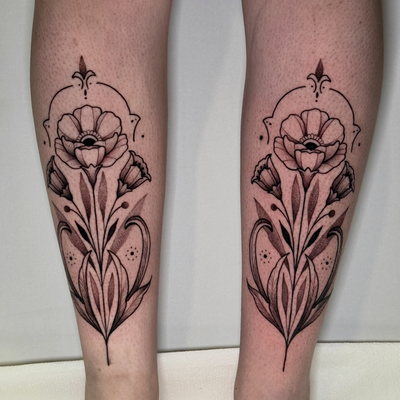 Cool shin tattoos for my client! I will really love to do more of this style! I … — tattoo by Diana Muresan, Phoenix, Arizona