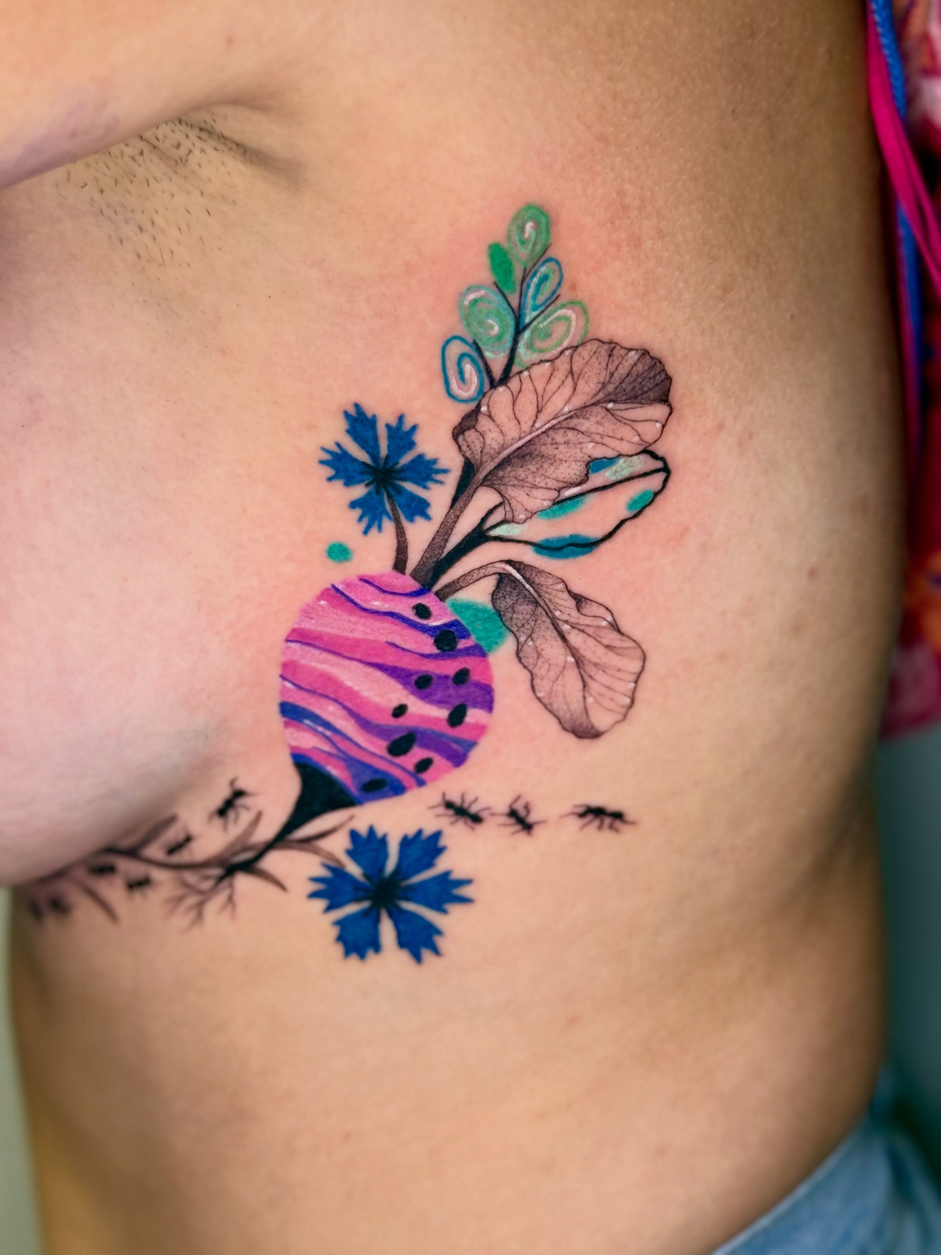 Beet root on ribs! Thank you for coming to get tattooed by me! DM to book or fil… — tattoo by Diana Muresan, Phoenix, Arizona