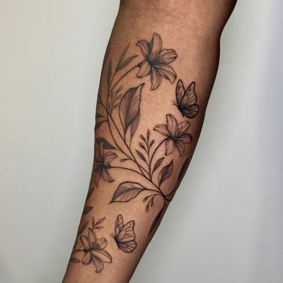 I love doing these kind of vines! Thank you for the trust! A couple of dates ava… — tattoo by Diana Muresan, Phoenix, Arizona