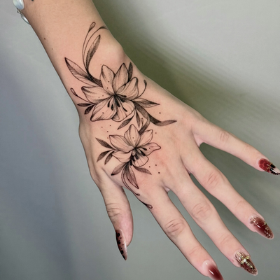 Flowers on hand! 🌵💙 Thank you for coming to get tattooed by me. Now booking Se… — tattoo by Diana Muresan, Phoenix, Arizona