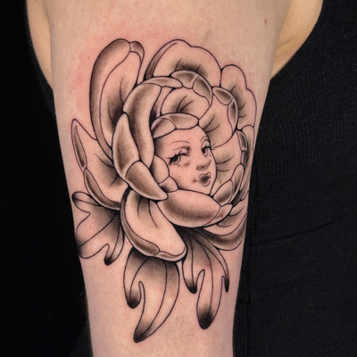 Peony lady — tattoo by Morgan Penton, Dallas, Texas