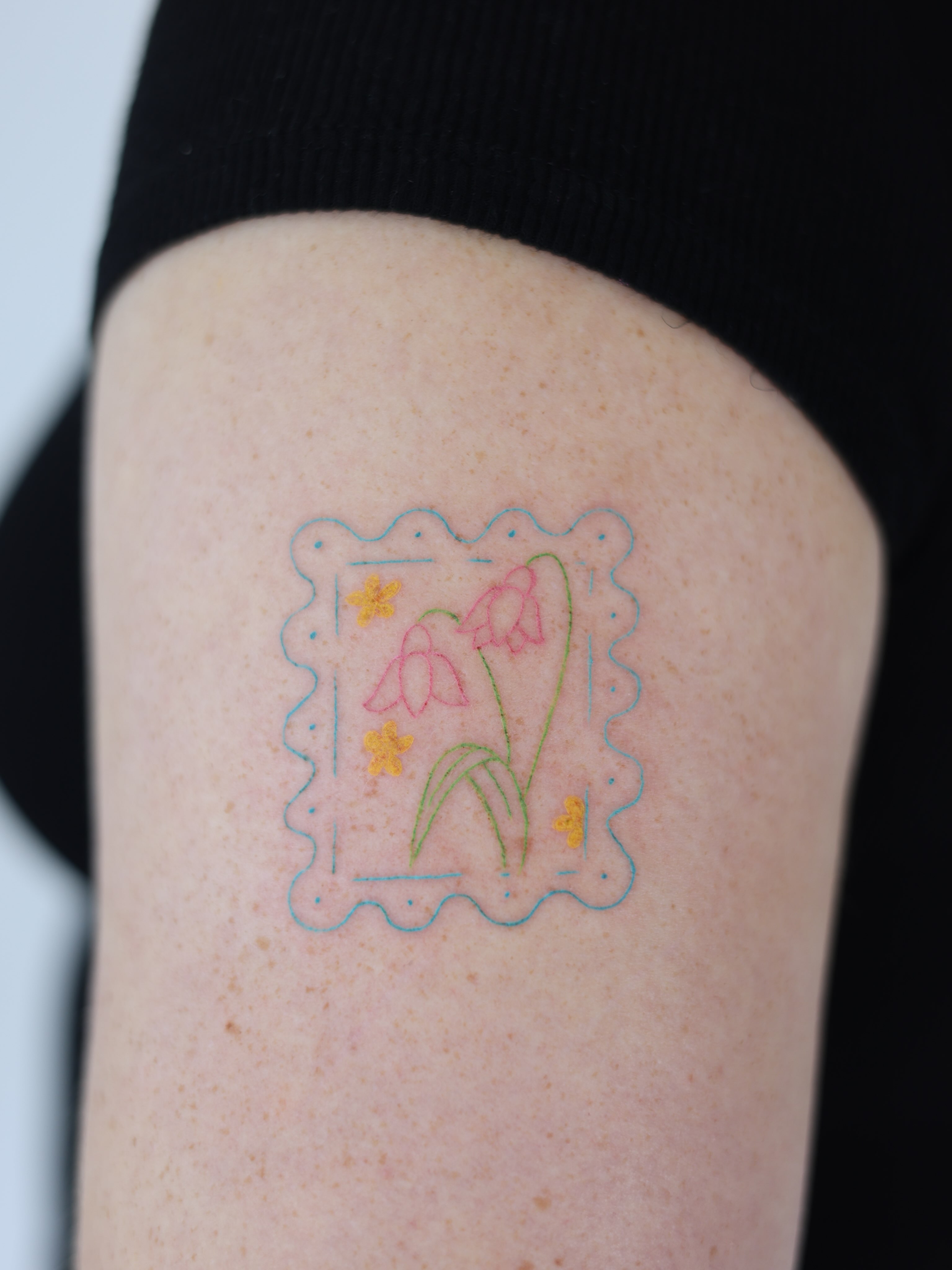 Lily of the valley stamp 🎋
@tattoobahar 
•
•
•
Done at @flamewiseink 
#stamptat… — tattoo by Bahar Matloubi, Toronto, Ontario