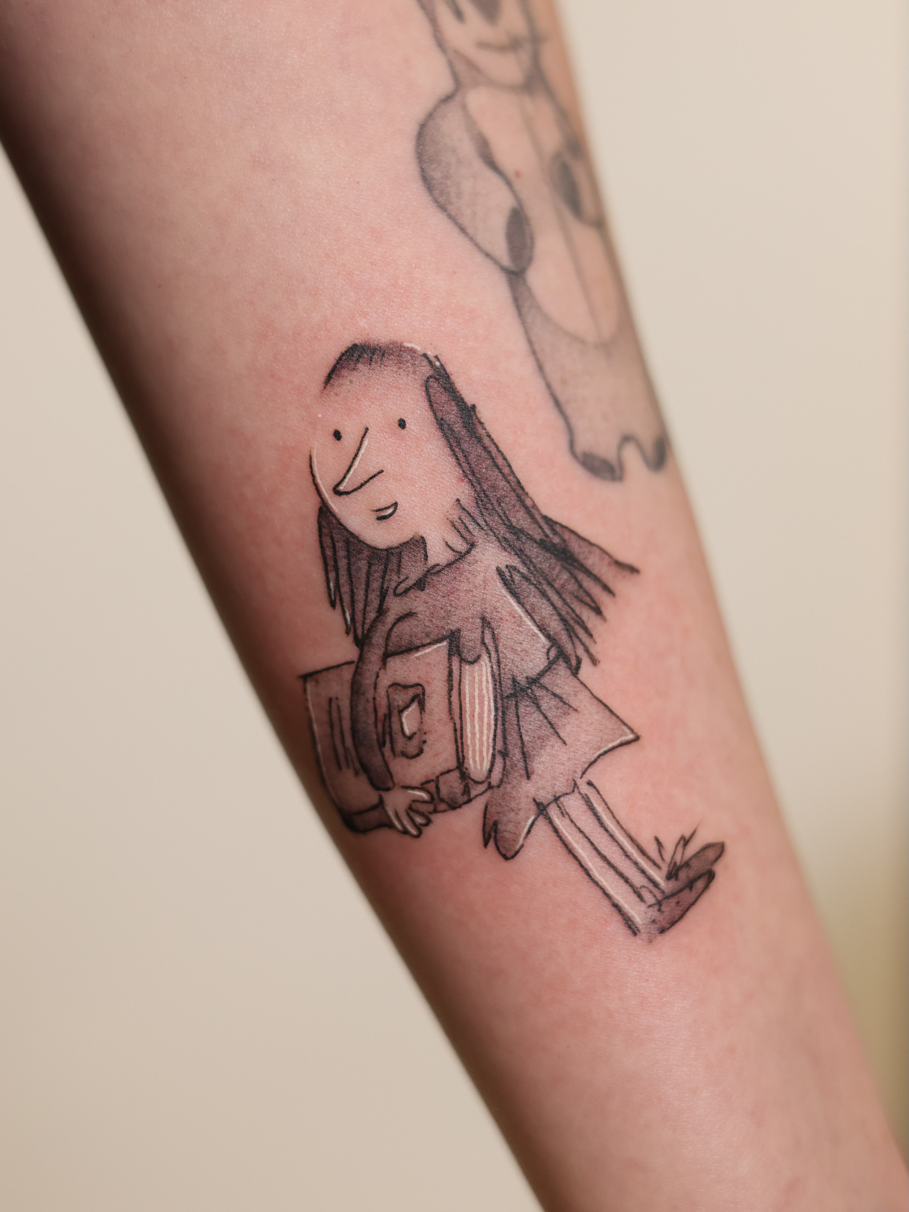 Matilda from @roald_dahl ‘s sketches 📚 
@tattoobahar 
•
•
•
Done at @flamewisei… — tattoo by Bahar Matloubi, Toronto, Ontario