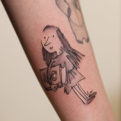 Matilda from @roald_dahl ‘s sketches 📚 
@tattoobahar 
•
•
•
Done at @flamewisei… — tattoo by Bahar Matloubi, Toronto, Ontario