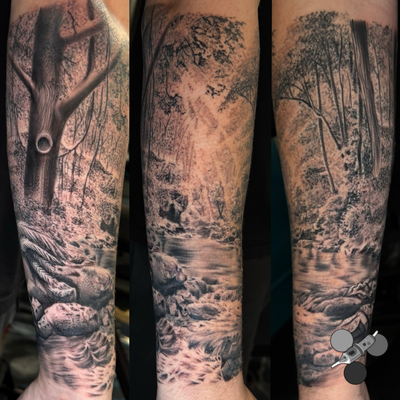 Had so much fun doing this full wrap around one returning client!! Top half is c… — tattoo by Luis Belloso, Whittier, California