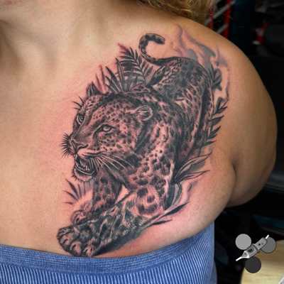 First session on this cover-up from last night. Let me help you turn an old mist… — tattoo by Luis Belloso, Whittier, California