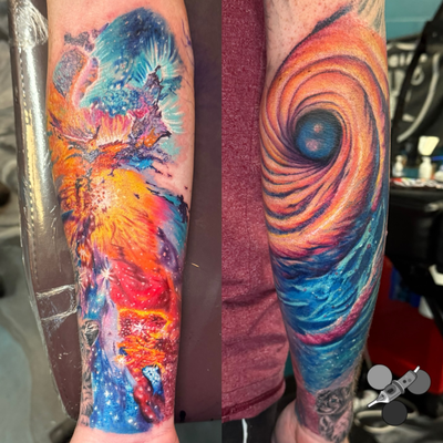 I don’t normally do color but this one was really fun to do!! Full color nebula … — tattoo by Luis Belloso, Whittier, California