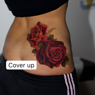 cover up of old tattoos with floral design — tattoo by Sagdiana  Kashaeva, Boston, Massachusetts