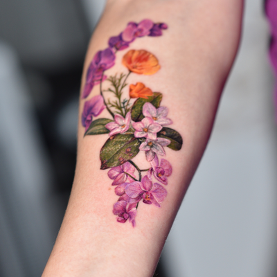 Little floral composition — tattoo by Sagdiana  Kashaeva, Boston, Massachusetts