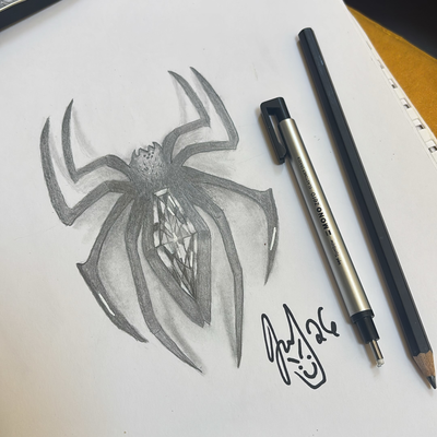 Drew a spider based on the Spider-Man logo and tried putting in a gem too. #art … — tattoo by Jeremiah Rolon, Gilbertsville, Pennsylvania