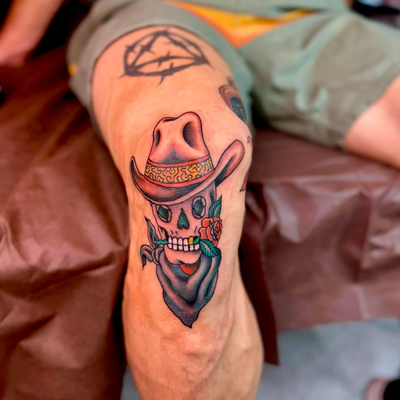 DATE NIGHT IDEA:
Get matching #radtrad cowboy skull tattoos
Thanks @rk5001 @stil… — tattoo by Greg Sternin, Gilbert, Arizona