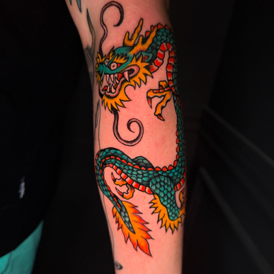 🐲 We went with a green Japanese inspired dragon, traditionally representing str… — tattoo by Greg Sternin, Gilbert, Arizona