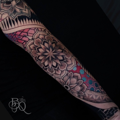 #geosleeve #geometry — tattoo by Brandon  Quinn, Phoenix, Arizona