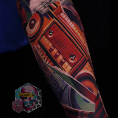 Grunge music and memories - wrapped into one custom sleeve.

This piece blends a… — tattoo by Brandon  Quinn, Phoenix, Arizona