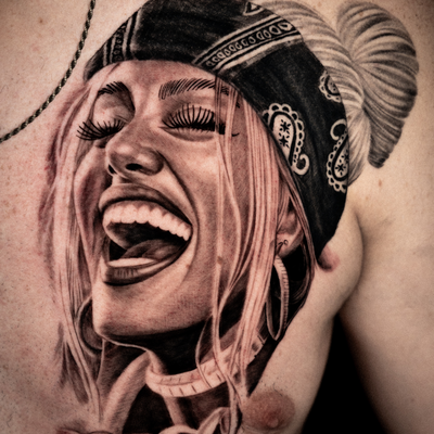 black and gray tattoo Chicano — tattoo by Jesús Ferrer, Hollywood, Florida