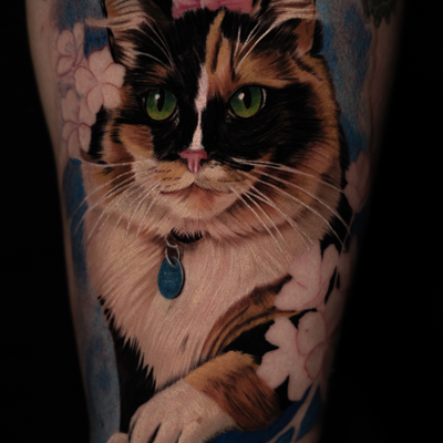 color realism cat tattoo — tattoo by Jesús Ferrer, Hollywood, Florida
