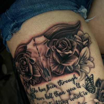 Some slight different healed/fresh always looking to do some floral if intereste… — tattoo by Nicolas Caselin, San Jacinto, California
