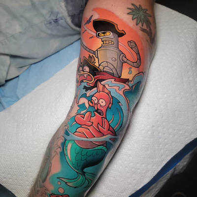 Stills of the futurama gap filler! Have some weird spots to fill? Email Shaunfli… — tattoo by Shaun Flinn, Harker Heights, Texas