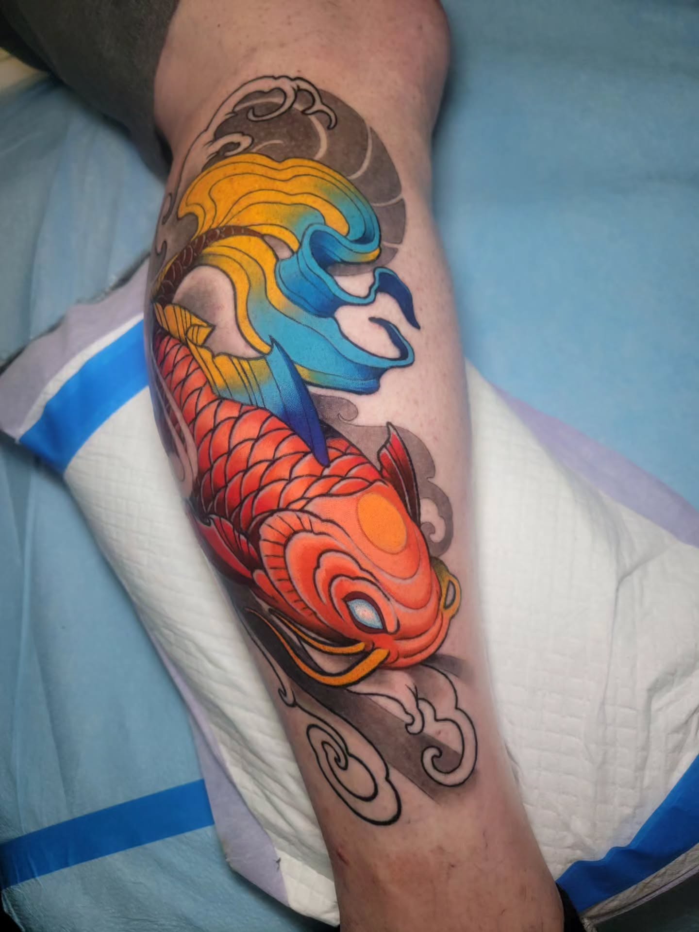 Got to make an awesome koi fish tattoo based on my clients own painting! The las… — tattoo by Shaun Flinn, Harker Heights, Texas