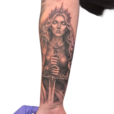 Queen of Chaos inspired fantasy babe for my client — tattoo by Britt Freyer, Rocky Hill, Connecticut