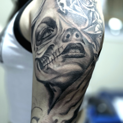 work in progress — tattoo by Steve Reina, Los Angeles, California