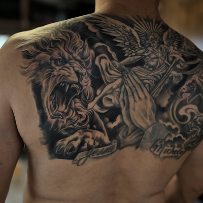 this is a cover up — tattoo by Steve Reina, Los Angeles, California