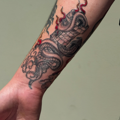 Another piece added to my sister’s medieval fantasy arm sleeve 🐍🏰

This sessio… — tattoo by Jessica Hurteau, Newport Beach, California