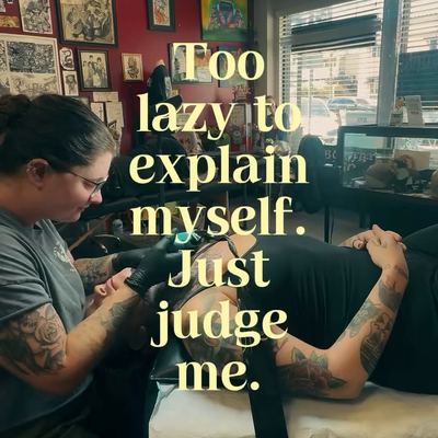 If you’re judging me… just know there was a perfectly good reason. 😂 Touching u… — tattoo by Jessica Hurteau, Newport Beach, California