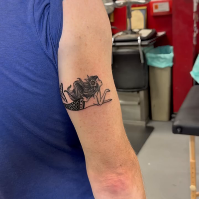 A little mermaid moment 🧜‍♀️🌊

Got to bring this cute little mermaid to life r… — tattoo by Jessica Hurteau, Newport Beach, California