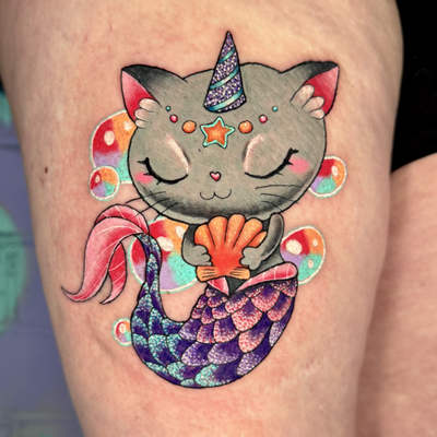 A magical little creature straight out of a kawaii dream ✨🩷 This original flash… — tattoo by Pinkat Tattoo, Scarborough, WA