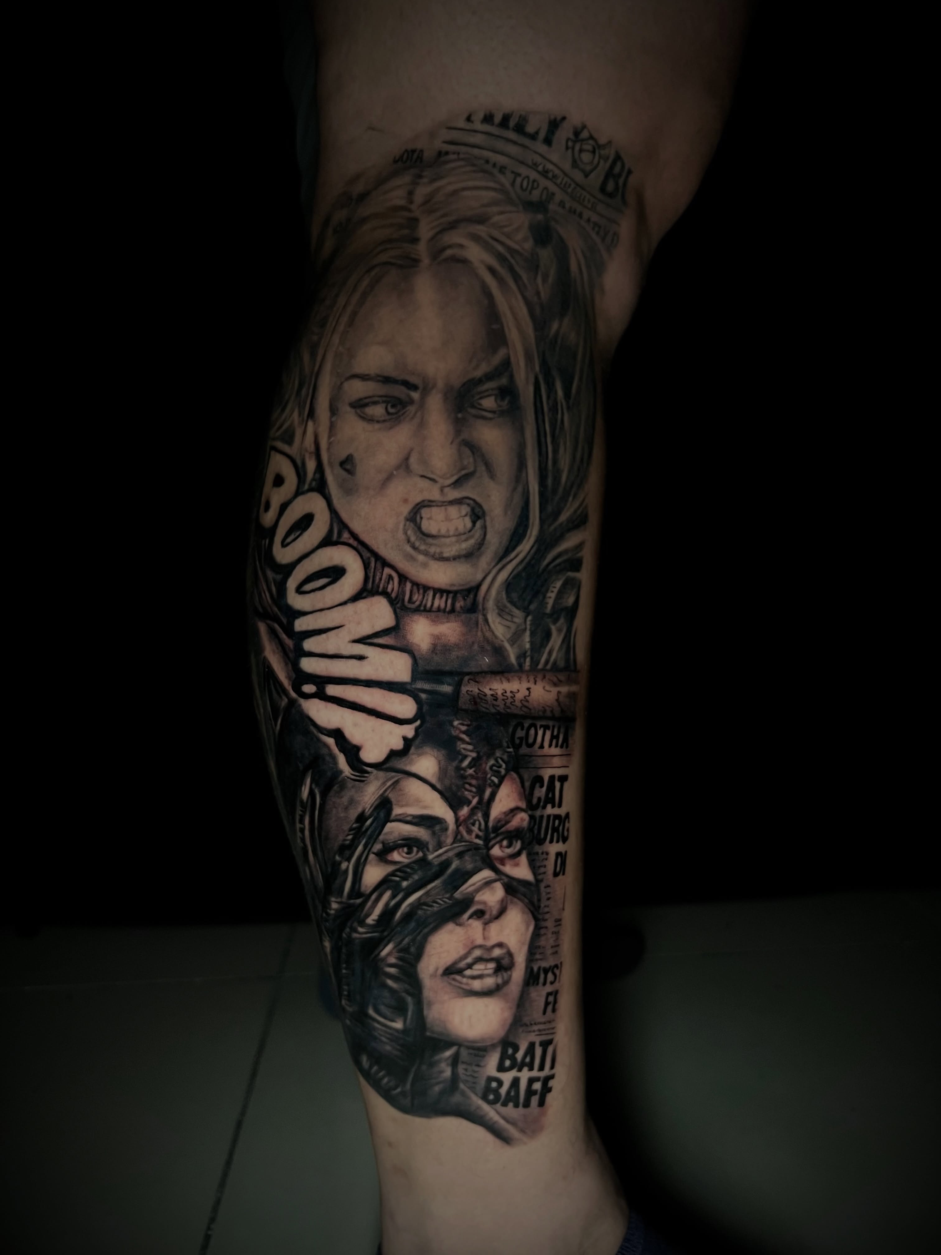 Segunda Sesión Proyecto de Harley/catwoman 
Muchas gracias por la confianza y pr… — tattoo by Cesar Romero, Tegucigalpa , Francisco Morazan 
