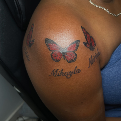 Scar cover up butterfly tattoo🦋 came out really good! 
📲Text 7183079147 to get… — tattoo by Alivia Mazile, Valley Stream, New York