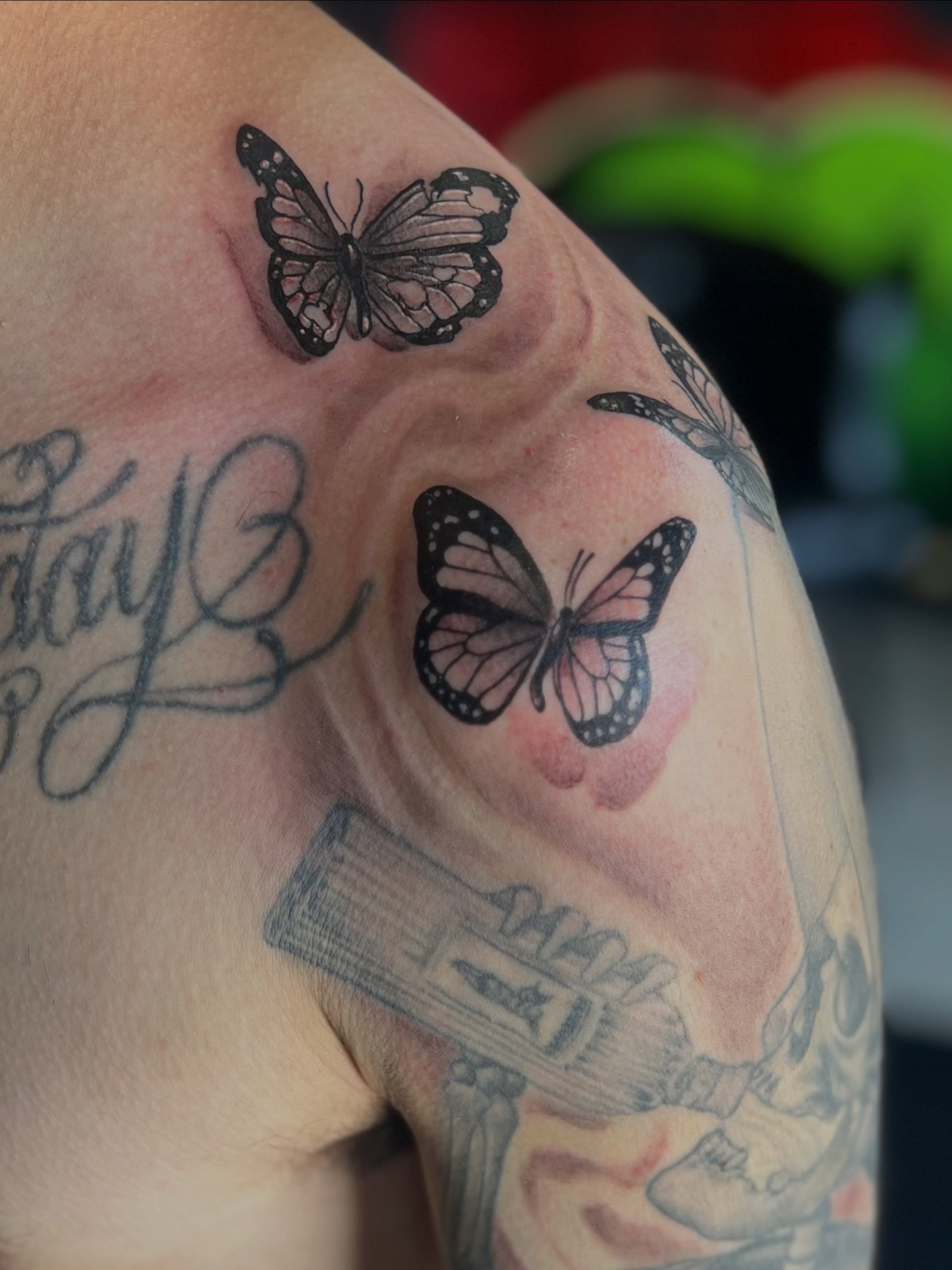 Butterfly filler with light smoke

#SharkTank2 #QuanG #blessyourheart — tattoo by Quan G, Union City, California