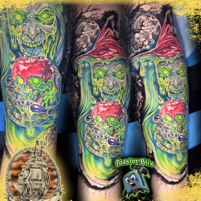 One of my favorite pieces to date—a bold horror color realism tattoo inspired by… — tattoo by Toaster Blix, Banning, California