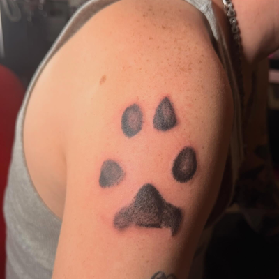Your dad was thinking about you today… Tribute piece for Drako! RIP buddy! — tattoo by Oliver Mateljan, Fort Mohave, Arizona