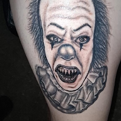 1 more session on this clown it! — tattoo by Oliver Mateljan, Fort Mohave, Arizona