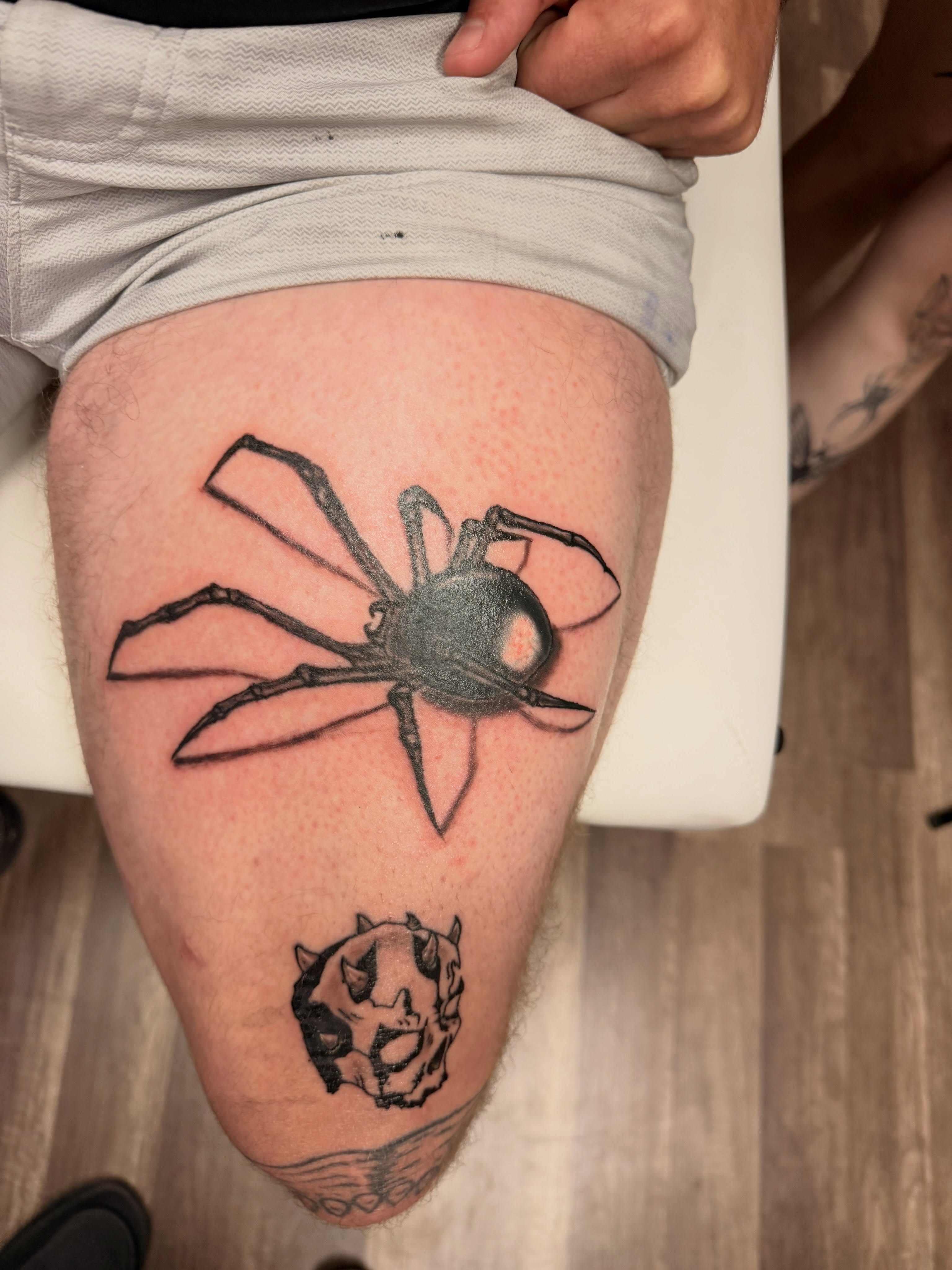 Had some fun tonight tattooing this spider! On to the next… — tattoo by Oliver Mateljan, Fort Mohave, Arizona