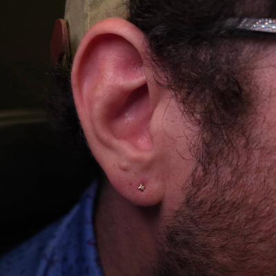 Pair of Zara ends from @modernmoodbodyjewelry in these fresh lobe piercings 

 #… — tattoo by Kyle Soden, Honesdale, PA