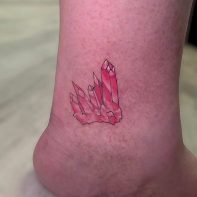 Pink crystal from my flash. More crystals plz! 

#flashtattoo #crystaltattoo #co… — tattoo by Kyle Soden, Honesdale, PA
