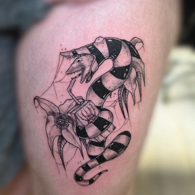 From my flash. Loved getting to do this Beetlejuice piece 🪲🧃

#flashtattoo #be… — tattoo by Kyle Soden, Honesdale, PA