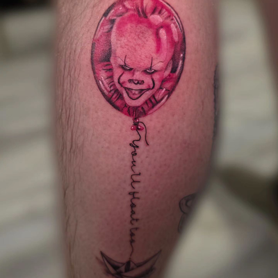 You'll float too! 🎈 
Supper fun design. I'd love to do some more horror charact… — tattoo by Kyle Soden, Honesdale, PA