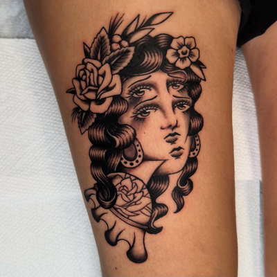 👀 Double Vision 👀 lady head I had the pleasure of tattooing off of my flash
Th… — tattoo by Aiden Busiel, Chicago, Illinois