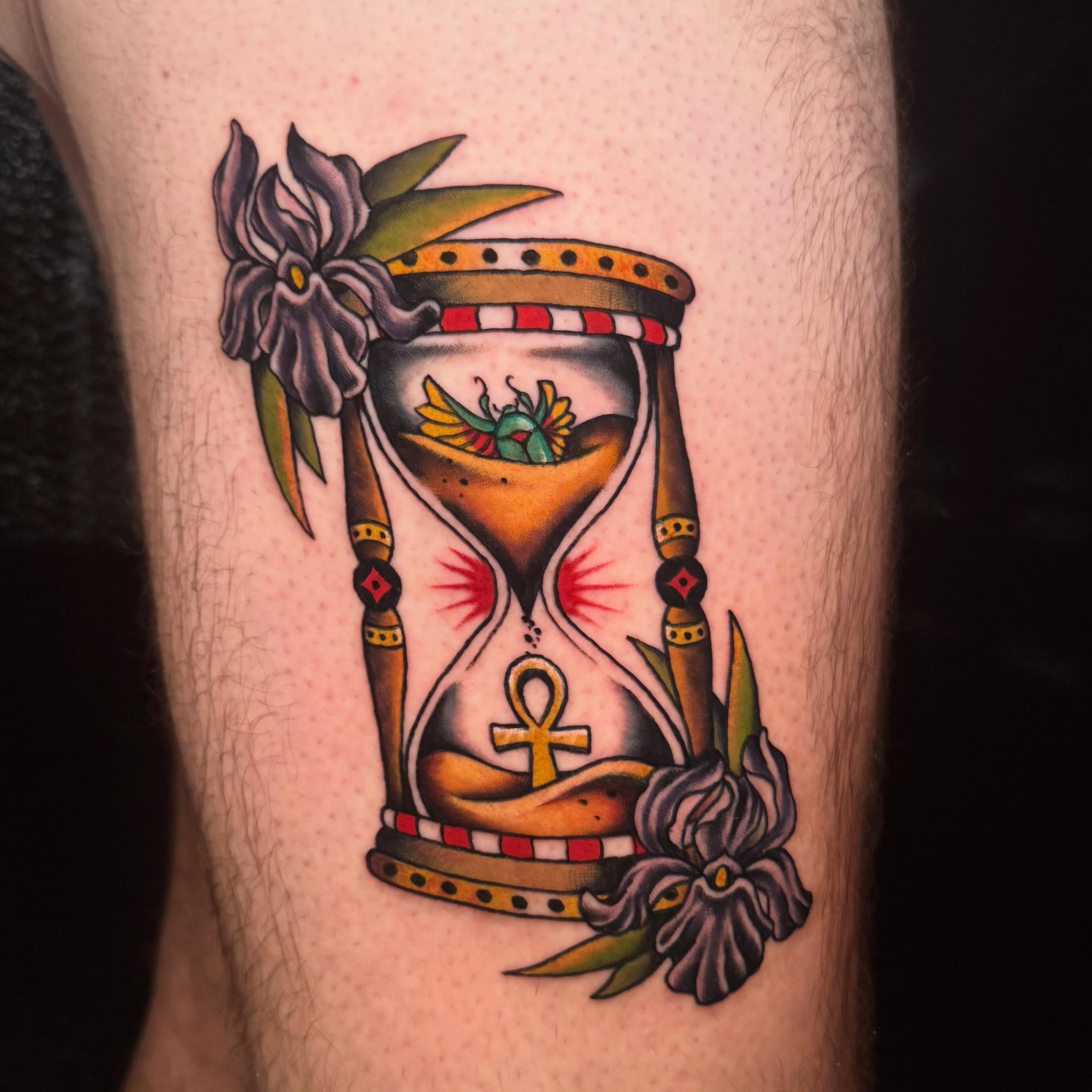 Custom hourglass ⏳ with black irises for Chris
Had a blast designing and tattooi… — tattoo by Aiden Busiel, Chicago, Illinois